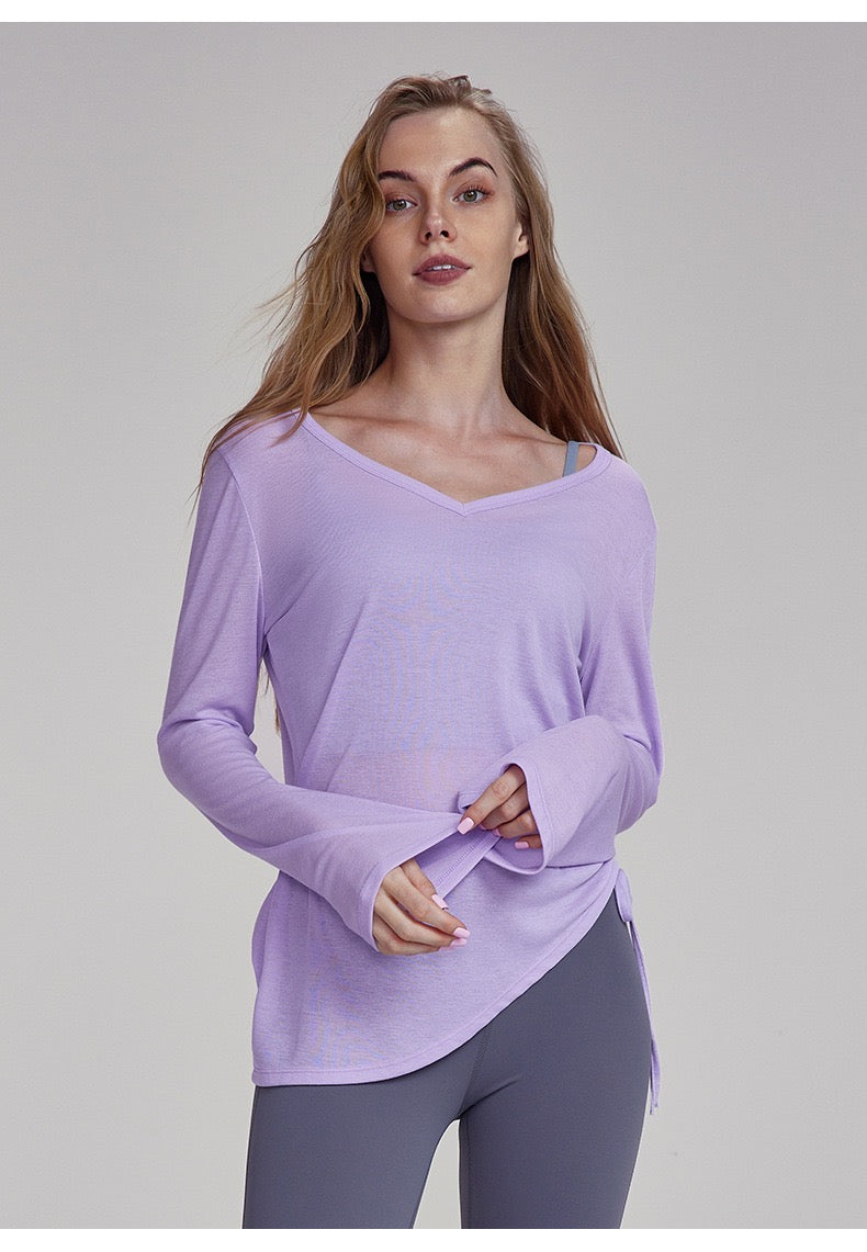 Women's Long Sleeve Yoga Cover-Up | Ruched Drawstring & Hip Coverage
