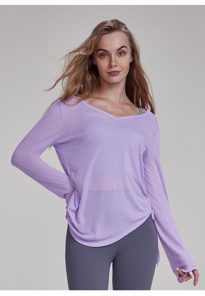 Women's Long Sleeve Yoga Cover-Up | Ruched Drawstring & Hip Coverage