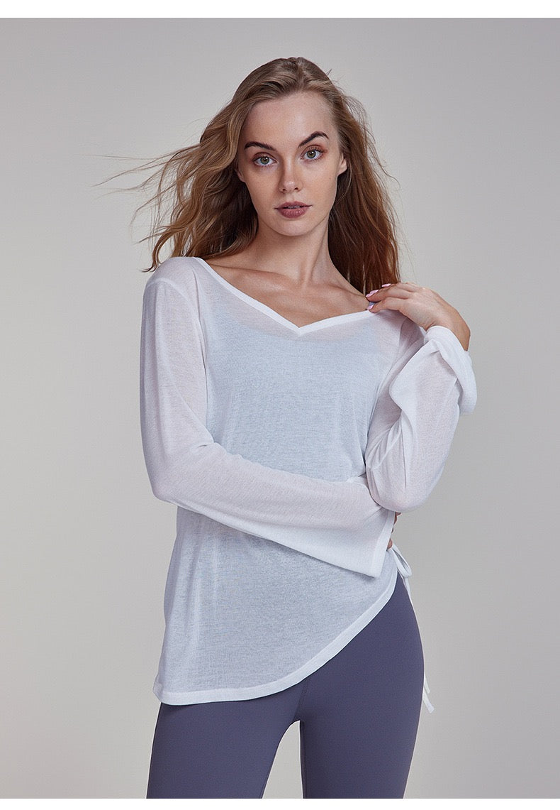 Women's Long Sleeve Yoga Cover-Up | Ruched Drawstring & Hip Coverage