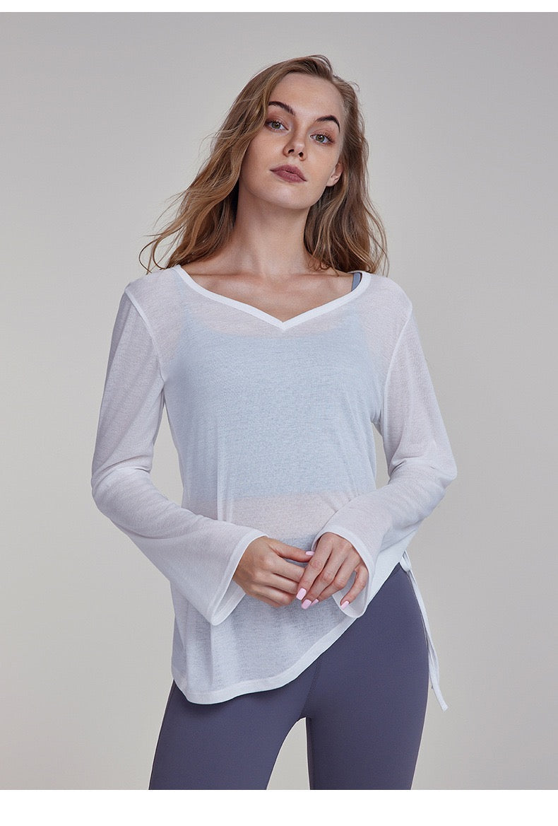 Women's Long Sleeve Yoga Cover-Up | Ruched Drawstring & Hip Coverage